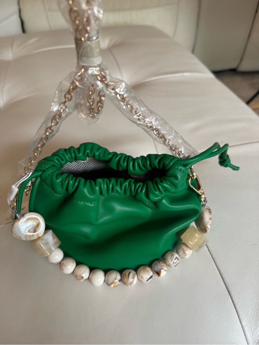 Urban Expressions Green Drawstring Crossbody with Beaded Handle